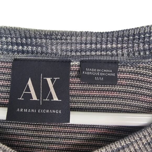 Armani Exchange Sweater Knit Sweater Mens M Gray Blue Striped Sweater V-Neck - Picture 6 of 8